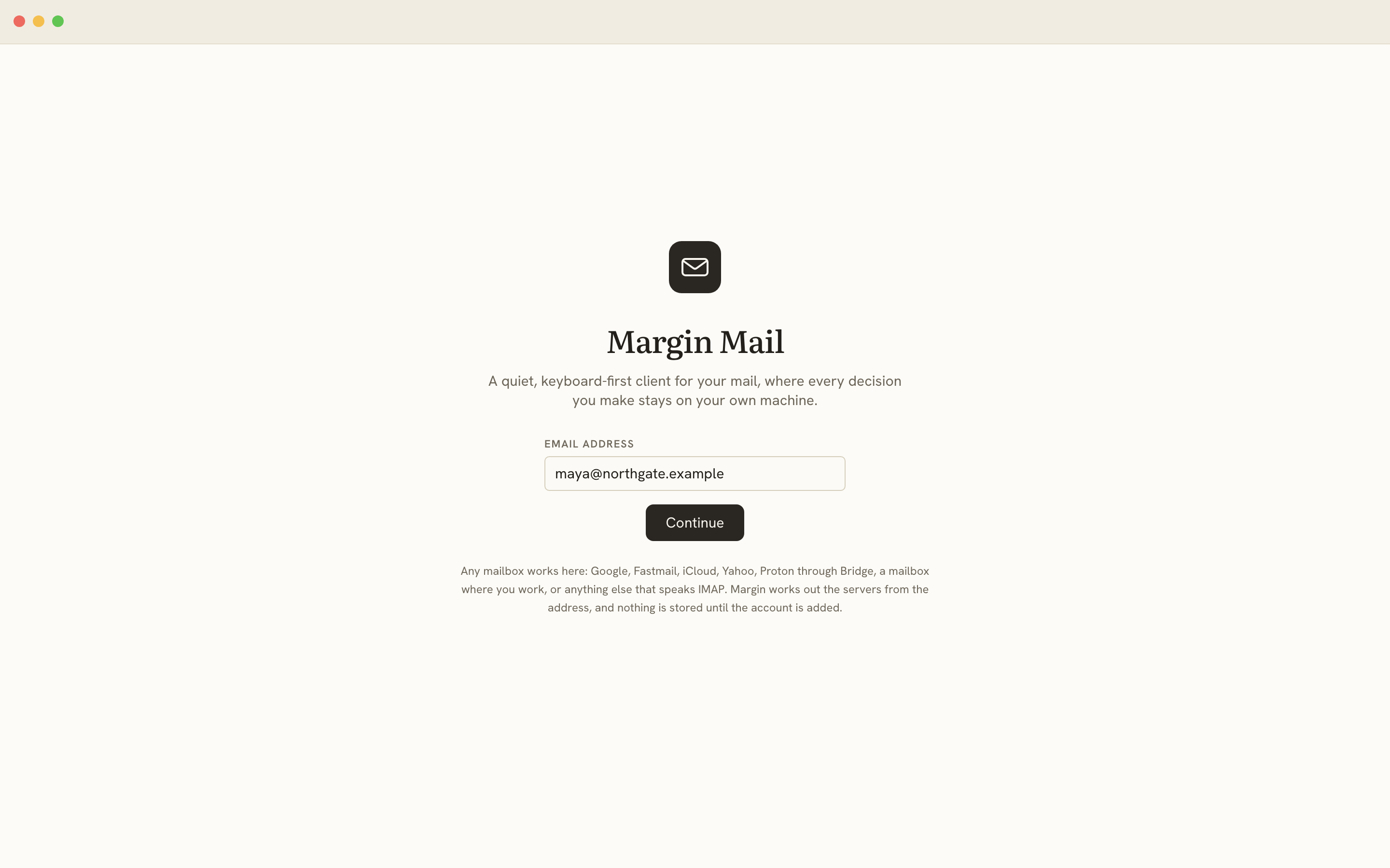 The welcome screen