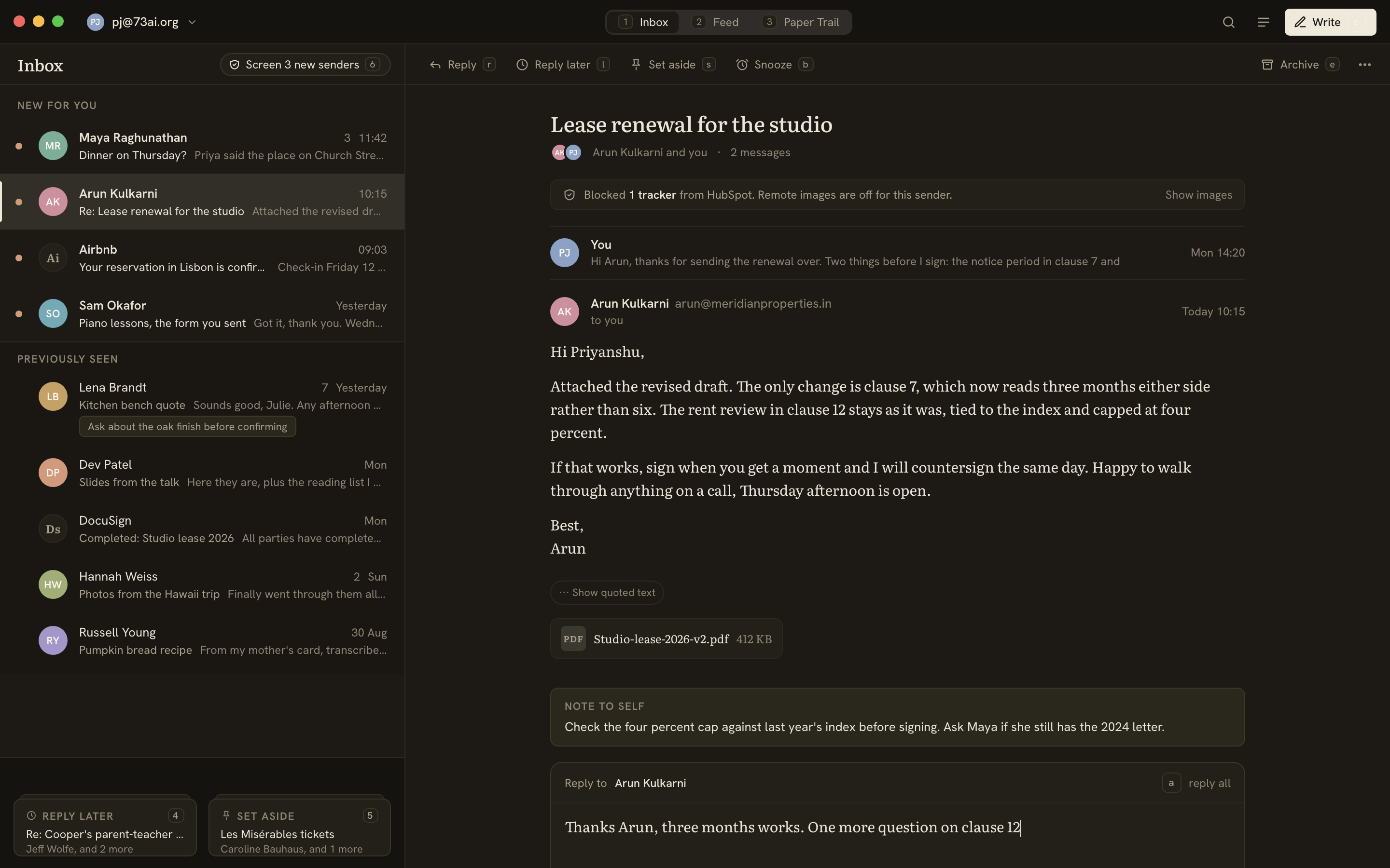 The same Inbox in dark