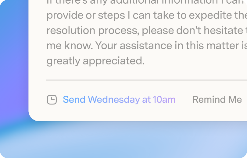 Send Later footer showing a scheduled time