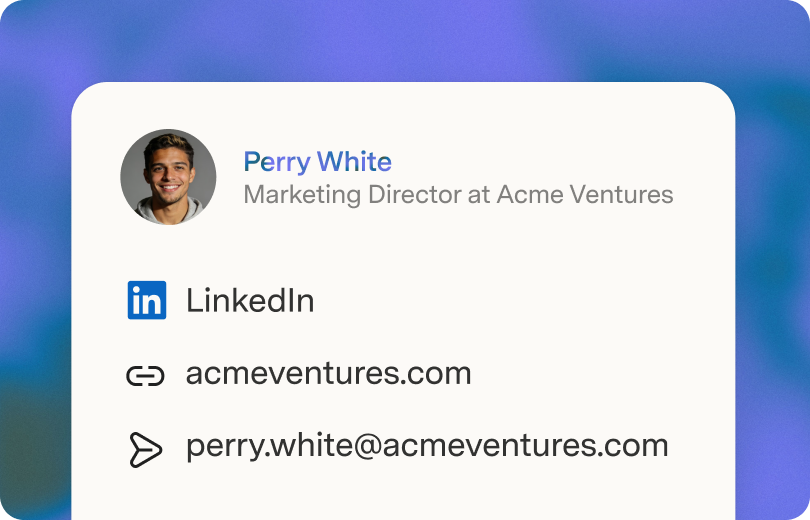 Contact pane card with role, LinkedIn and site