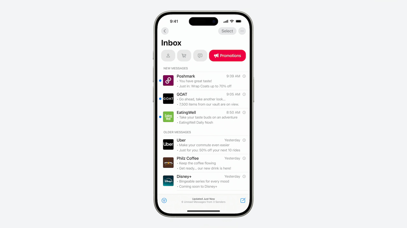 Apple Mail categories on iOS