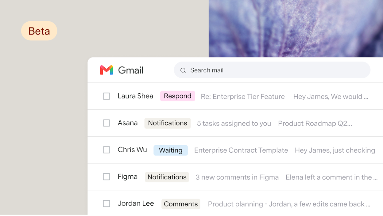 Email Assistant labels inside plain Gmail (Respond, Notifications, Waiting, Comments)