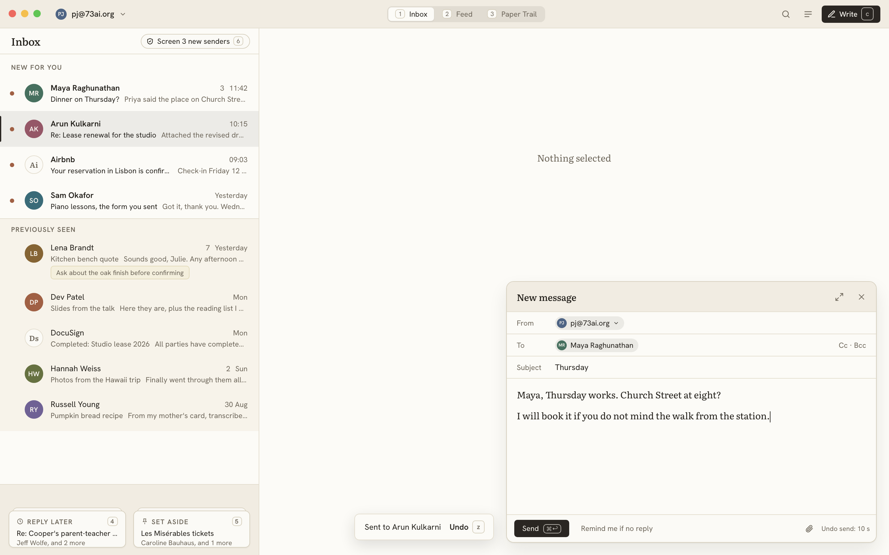 The compose card over the Inbox
