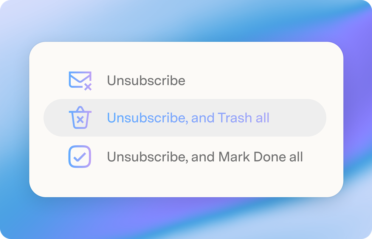 Unsubscribe menu with the three options