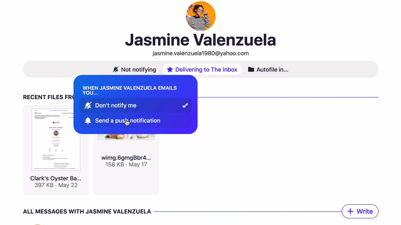 Per-contact notification choice