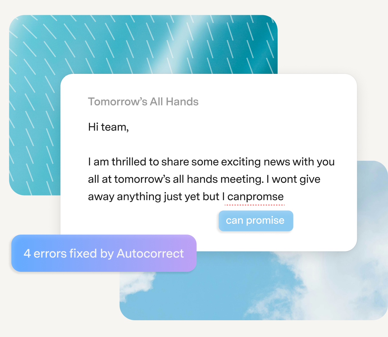 Autocorrect inline suggestion and the "4 errors fixed" toast