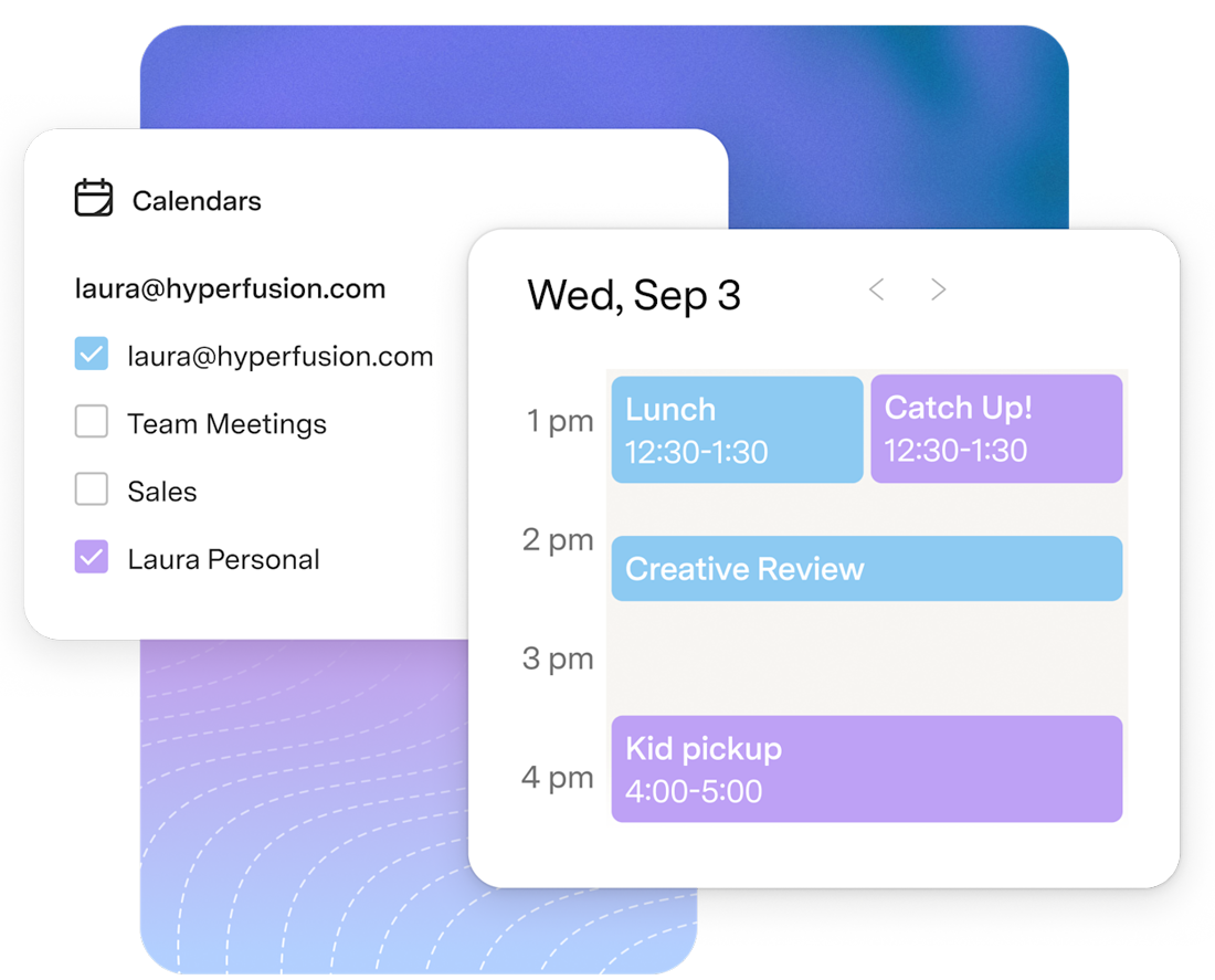 Multiple calendars from Google and Microsoft shown together