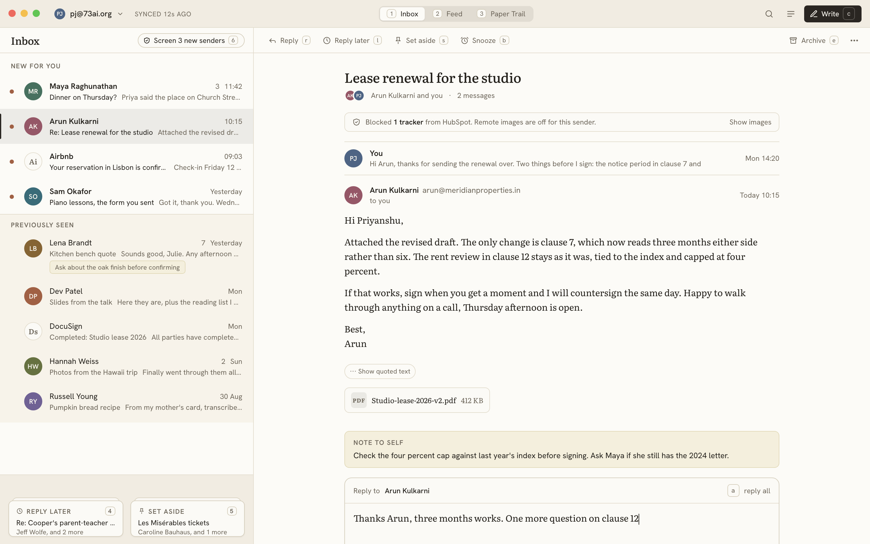 The Inbox with the reading pane and the two piles