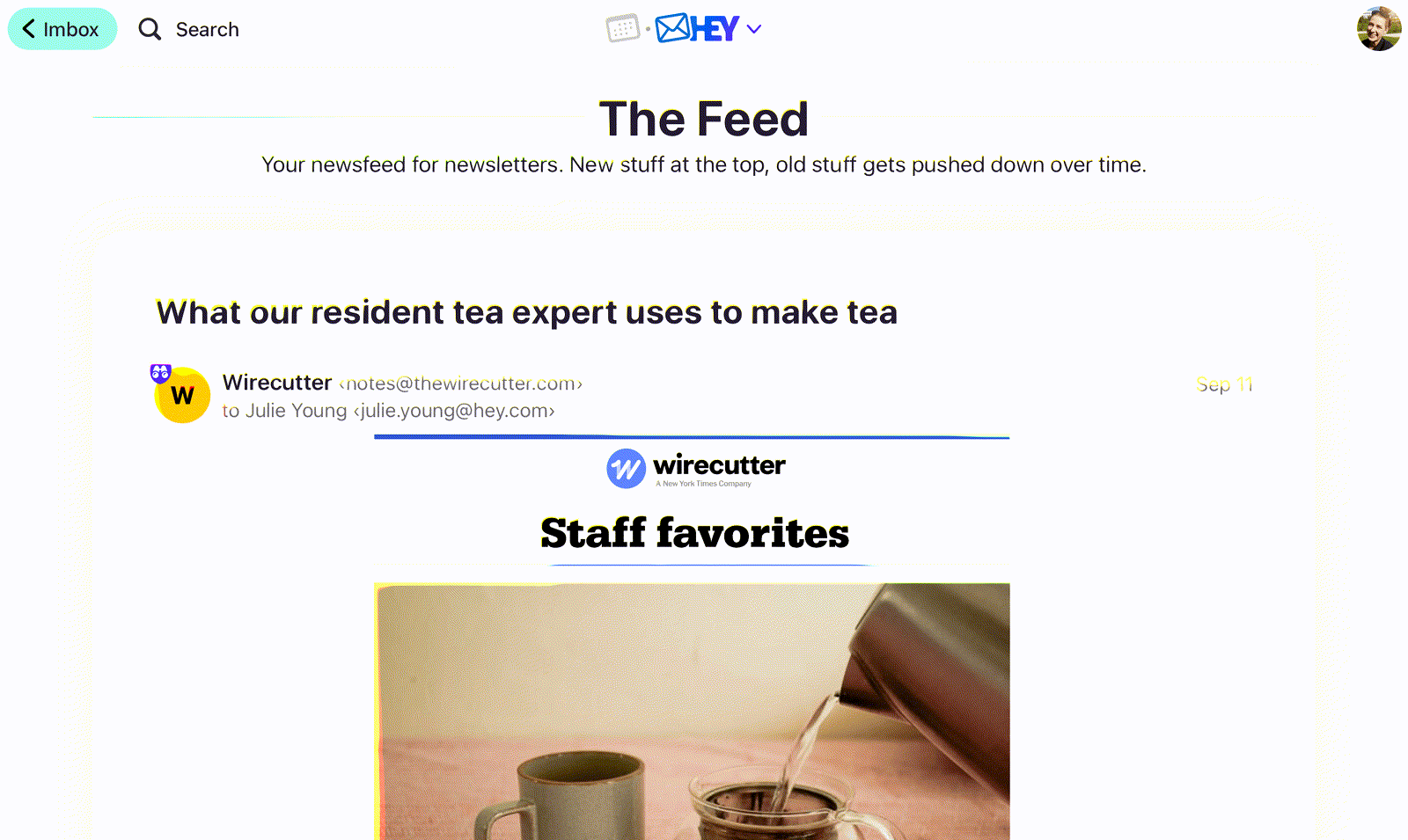 The Feed with a newsletter rendered open