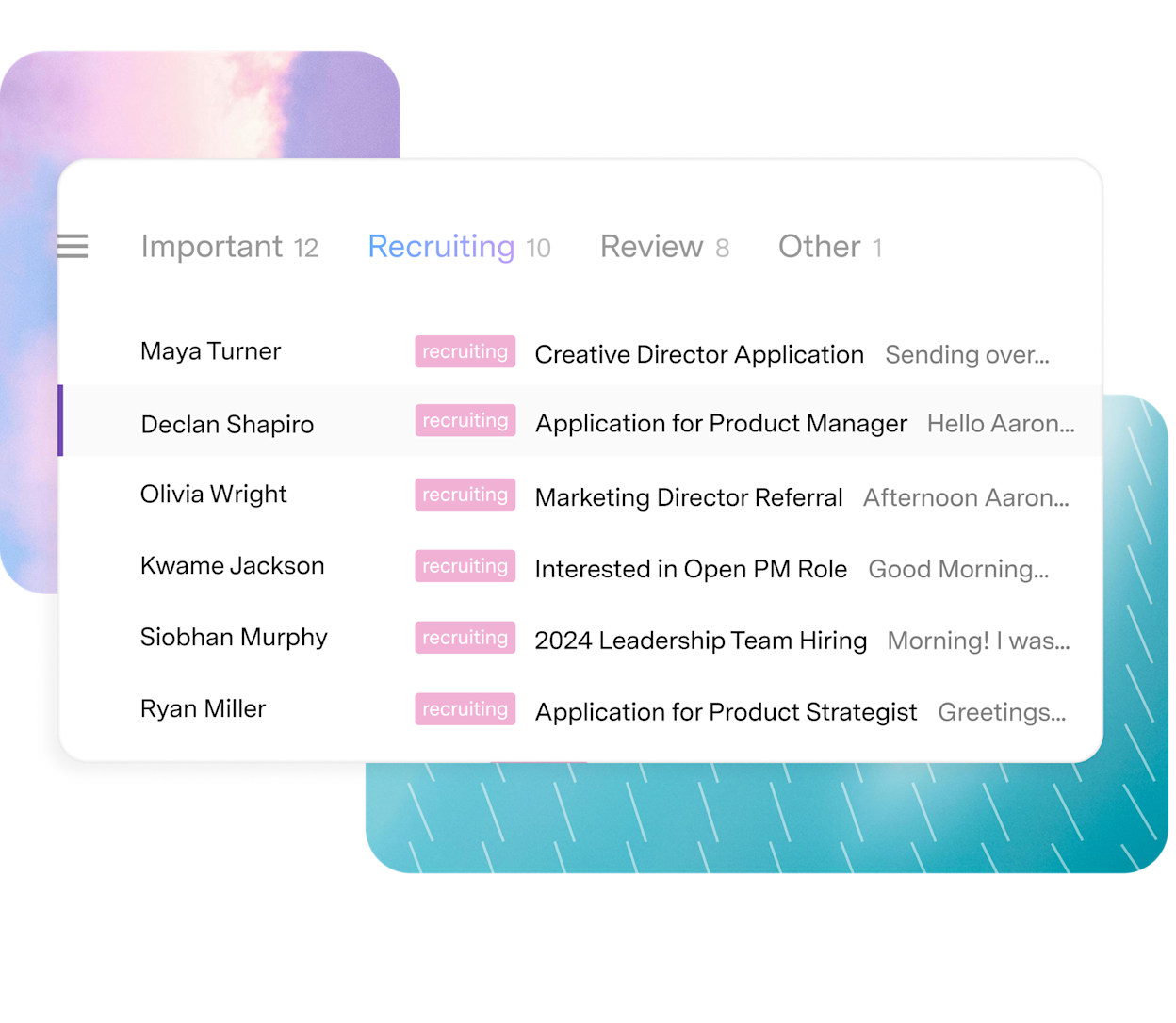A custom "Recruiting" split built from an Auto Label